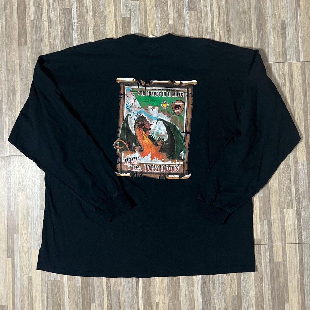 Y2K 2000s Hellbender 28 Fontana Village Resort Biker Long Sleeve T-shirt 3XL
